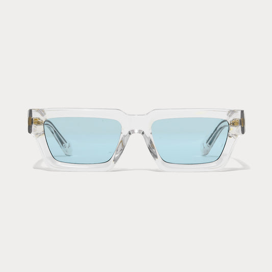 Clear Acetate Sunglasses with Blue Lenses